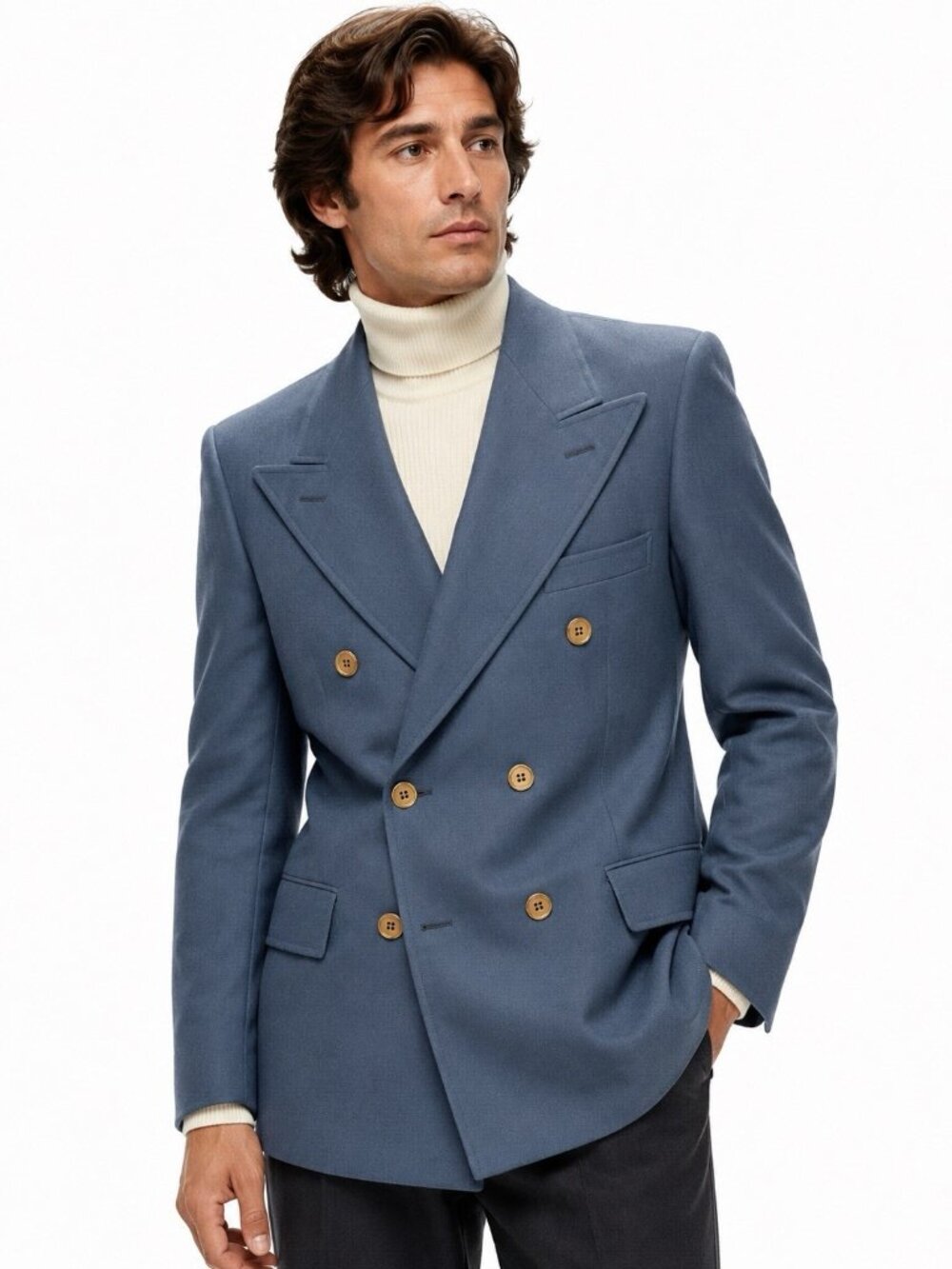 vintage 70s AUSTIN REED blazer 34R blue double breasted gold button wool mod